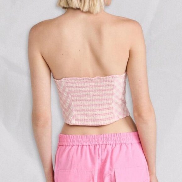 Free People Leilani Strapless Non-Slip Gingham Tube Top Pink White Women's L NWT - Picture 2 of 5
